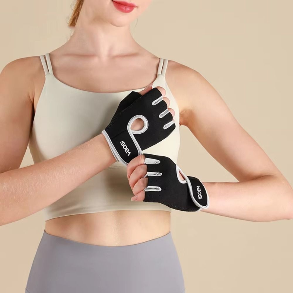 Elastic Compression Half Finger Cycling Gloves, Black Grey Pink, Cotton Polyester Finger Brace for Gym Sports