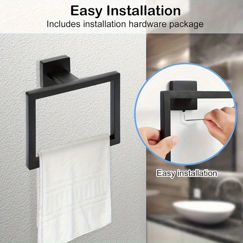 SteelSquare Wall-Mounted Towel Ring - stainless steel towel ring with Rust-Resistant Square Design