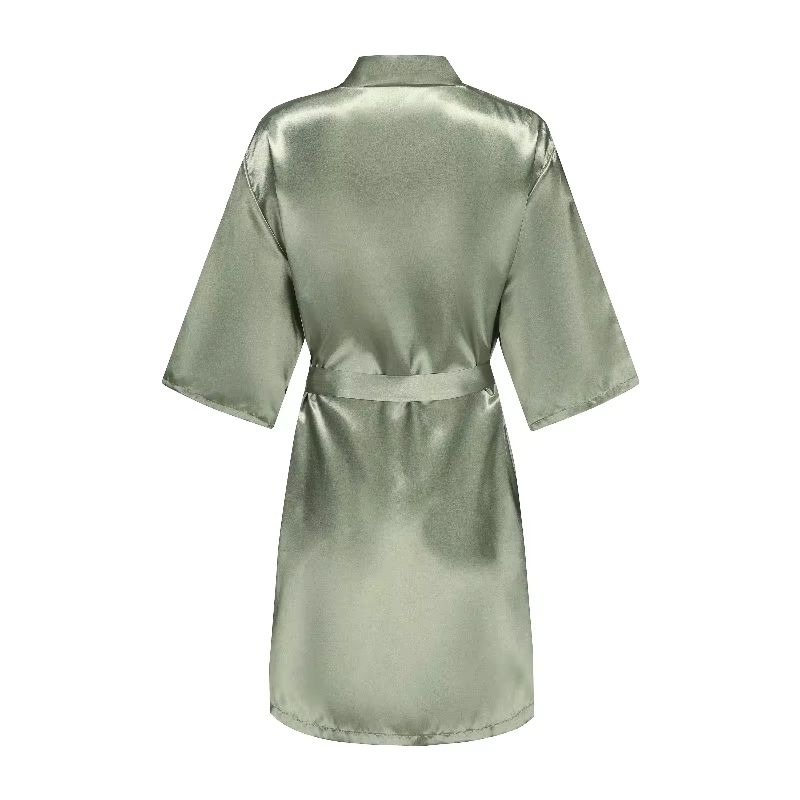 Grass Green Satin Bridal Party Robes With White Letter Bridesmaid Style