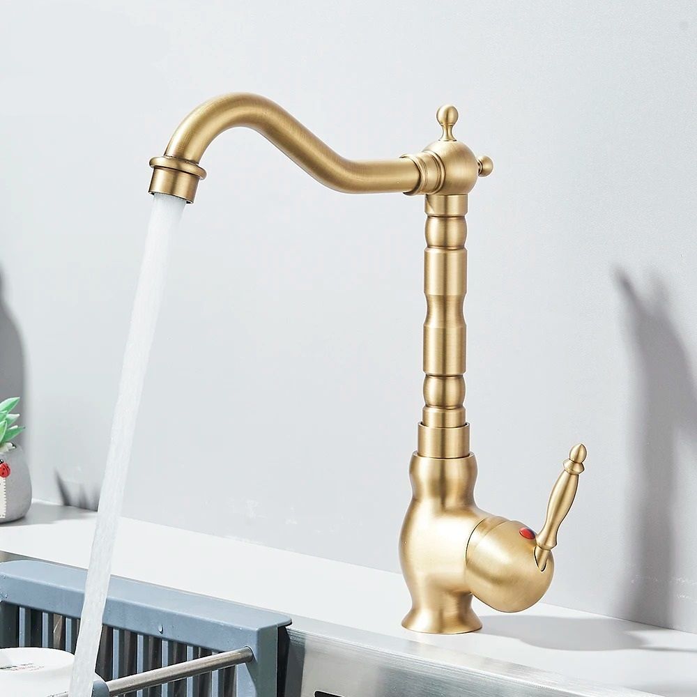 Retro Brass Antique Bronze Kitchen Faucet – Deck Mounted Single Handle Mixer