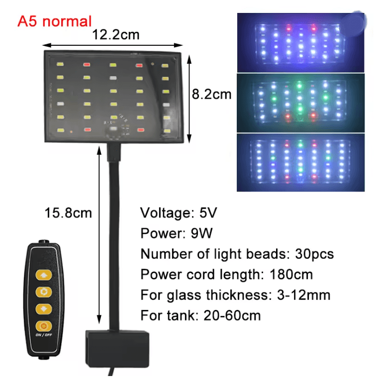 USB Aquarium LED Light Full Spectrum Plant Grow Lamp with Adjustable Brightness and Timer