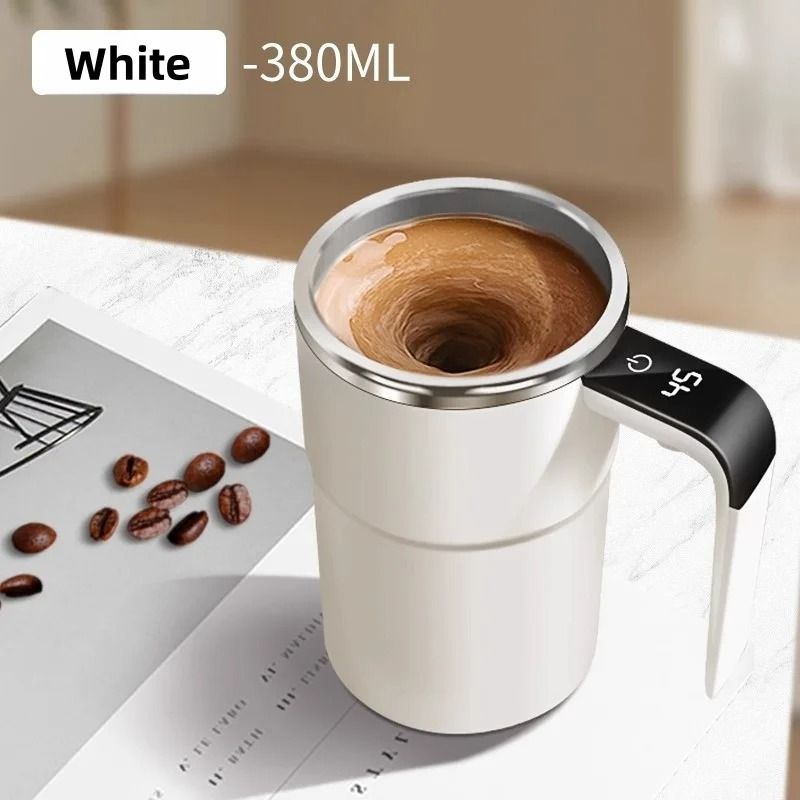 USB Rechargeable Self Mixing Coffee Mug with Magnetic Stirring and Spill Resistant Lid
