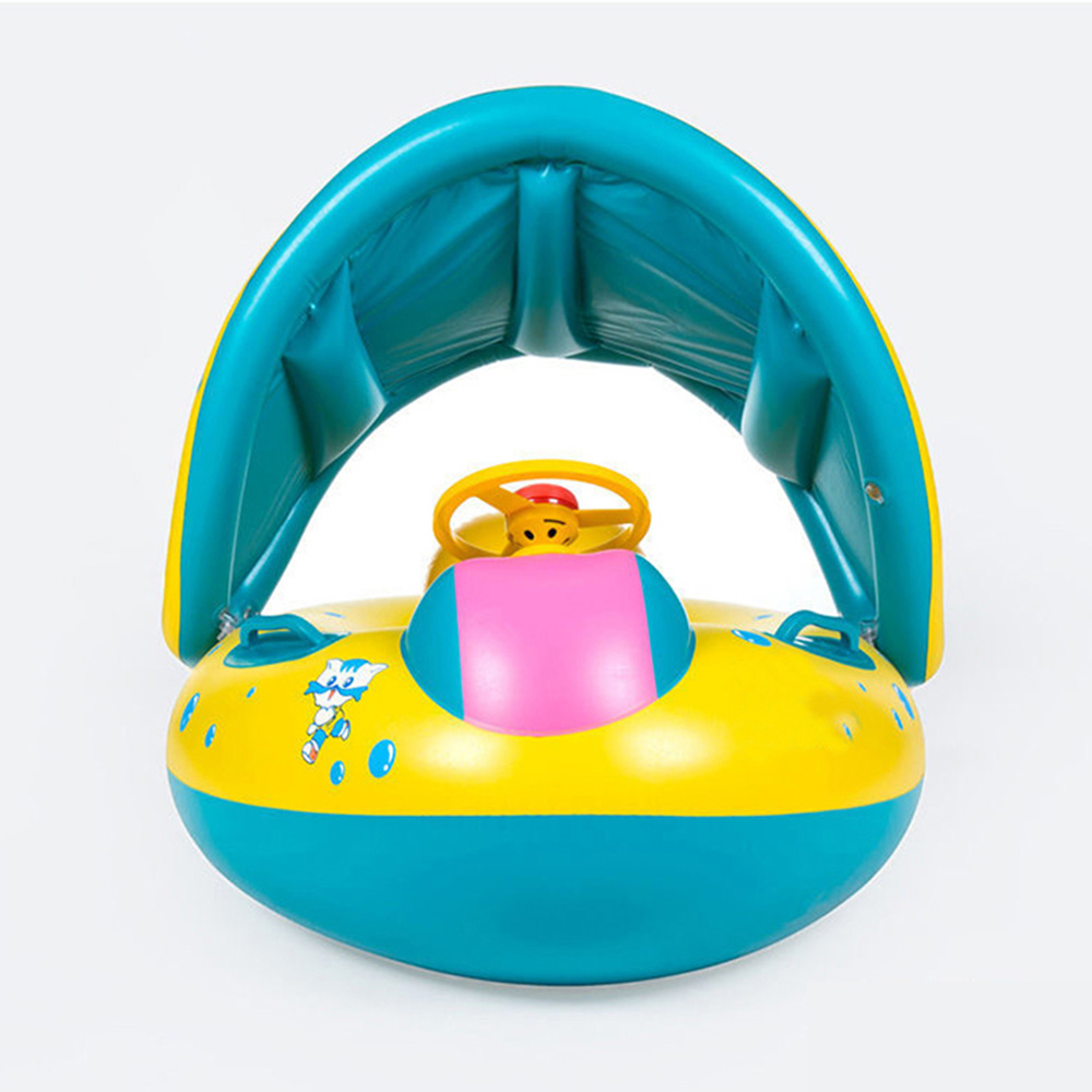 Baby Float with Canopy & Steering Wheel UV Protected Inflatable Toddler Pool Float