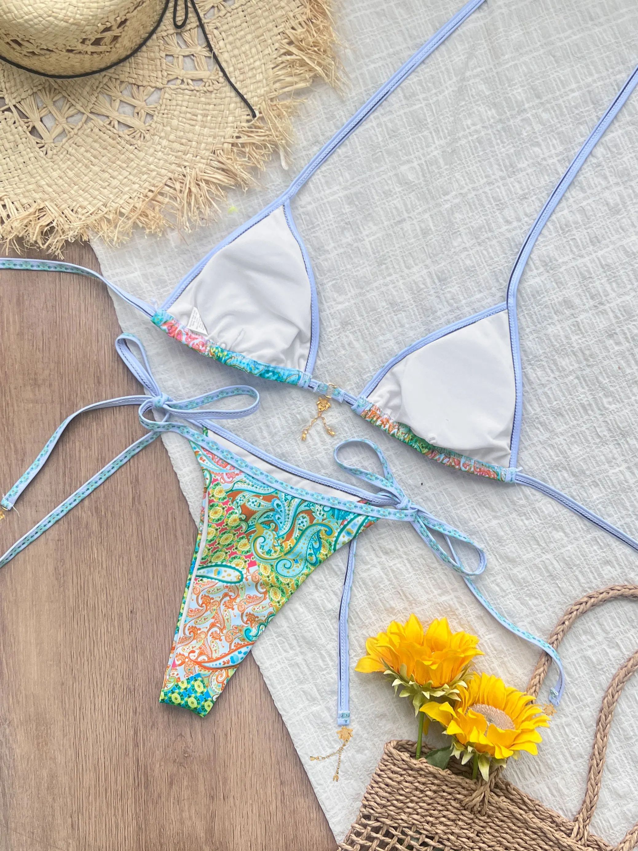 2025 Trend Triangle Striped Micro Bikini Set Women Sexy Swimwear