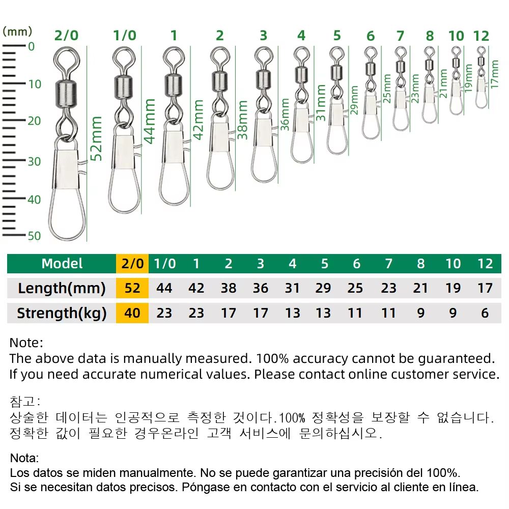Stainless Steel Fishing Rolling Swivels with Interlock Snap 50-Pack