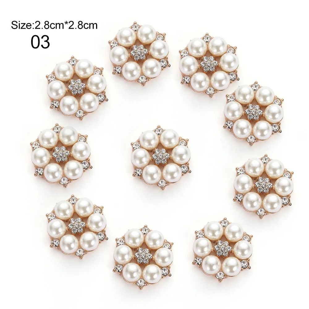 10PCS Flower Rhinestone Pearl Buttons Alloy Crystal DIY Wedding & Craft Embellishments