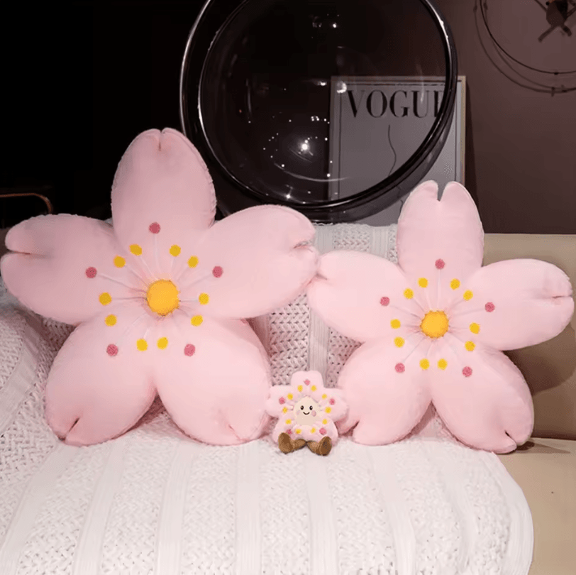 CherryBloom Plush Floor & Sofa Cushion – Pink Cherry Petals Tatami & Seat Pillow