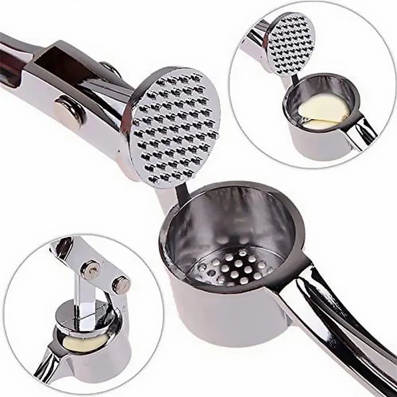 6.1in Stainless Steel Garlic Press & Nut Cracker – Dual-Use Heavy Duty Kitchen Mincer Tool