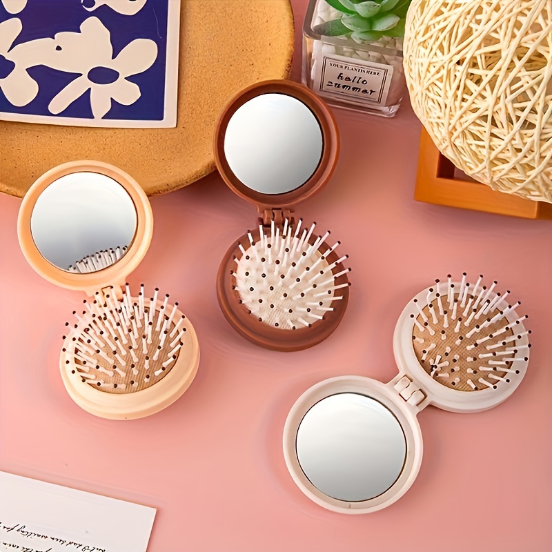 Mini Portable Folding Travel Hair Brush with Mirror for Women