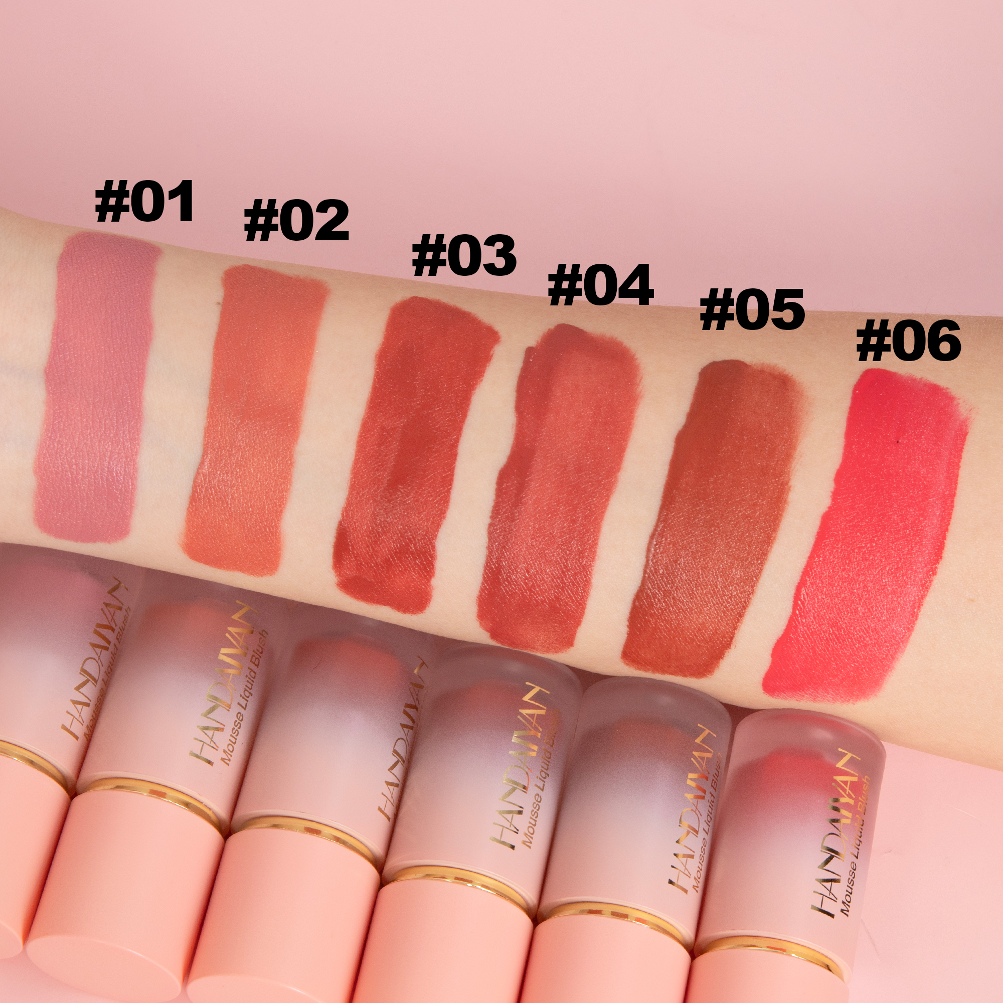 HANDAIYAN 6 Colour Matte Liquid Blush – Easy to Apply, Long-Lasting, Waterproof Blush with Sponge Brush Head