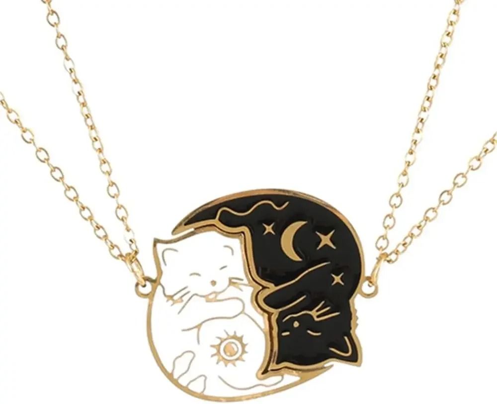 Matching Cat Necklace Set for Couples and Best Friends Stainless Steel Pendant Jewelry