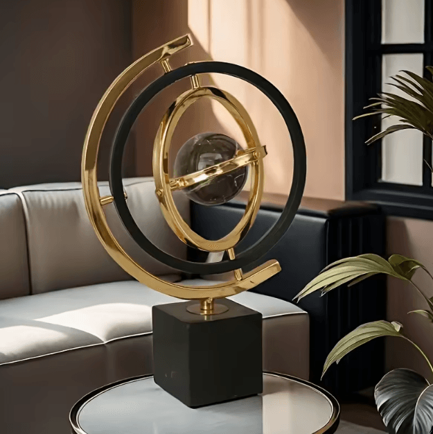 Modern Black & Gold Metal Globe Sculpture – Elegant metal globe sculpture for Luxury Home & Office Decor