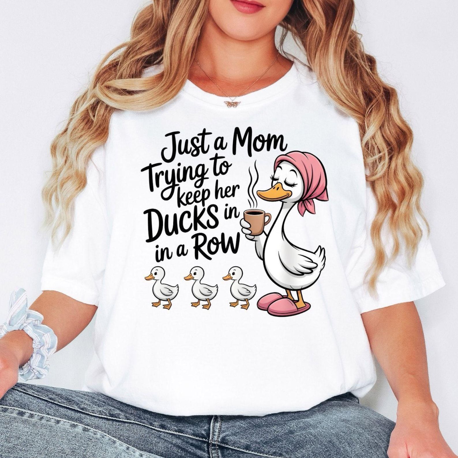 Just a Mom Trying to Keep Her Ducks in a Row Shirt Funny Duck Mom Graphic Tee