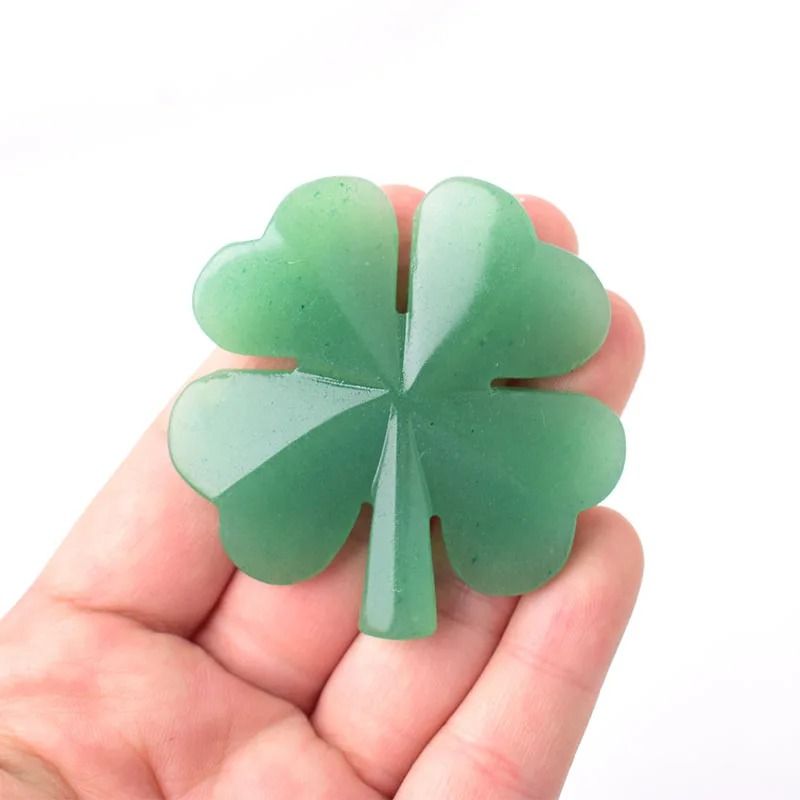 Natural Aventurine Four-Leaf Clover – Carved Gemstone Figurine – Reiki Healing Crystal Home & Tabletop Decor
