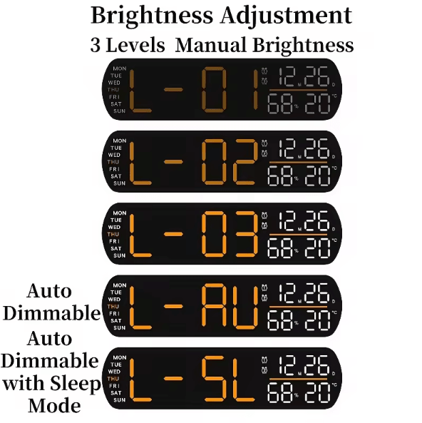 Multifunction LED Digital Alarm Clock – Auto-Dimmable Temperature & Humidity Desk Clock with Dual Alarm & Countdown Time