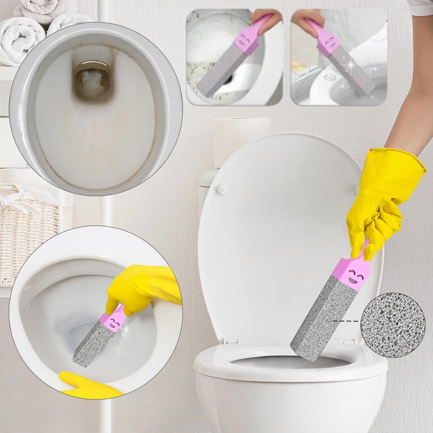 Bathroom Pumice Cleaning Brush, Effective Limescale, Rust, and Stain Remover for Toilet, Tile, and Sink