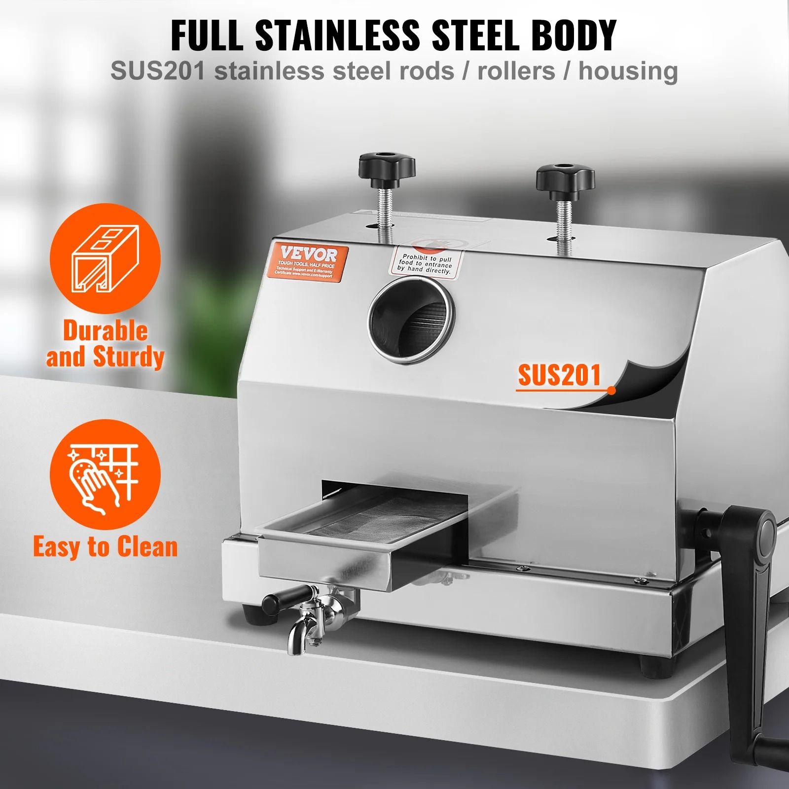 Commercial Manual Sugar Cane Juicer – 110 LBS/H High Output Stainless Steel Machine with Large Inlet