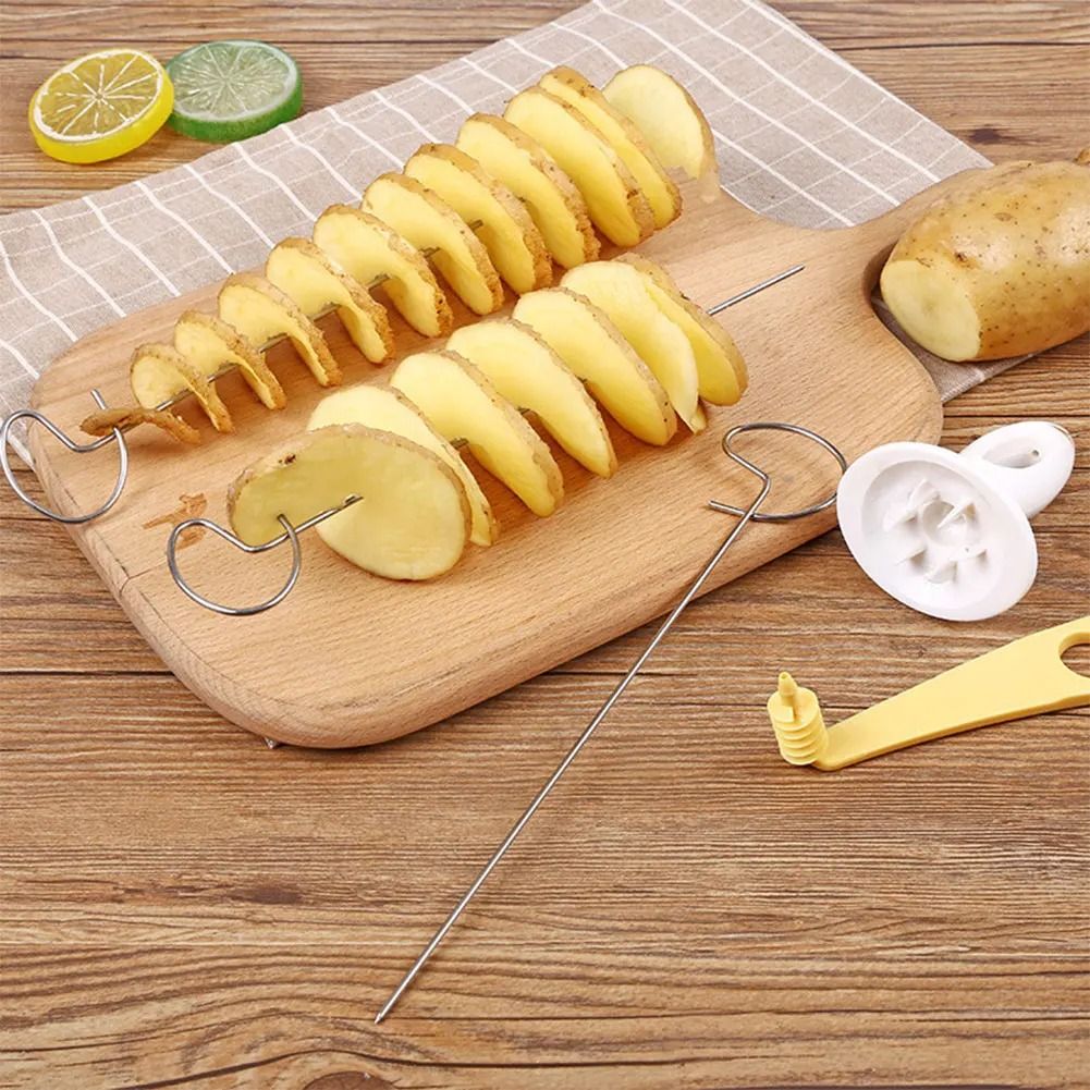 Creative Stainless Steel Rotate Potato Slicer and Twisted Spiral Cutter Kitchen Gadget Set