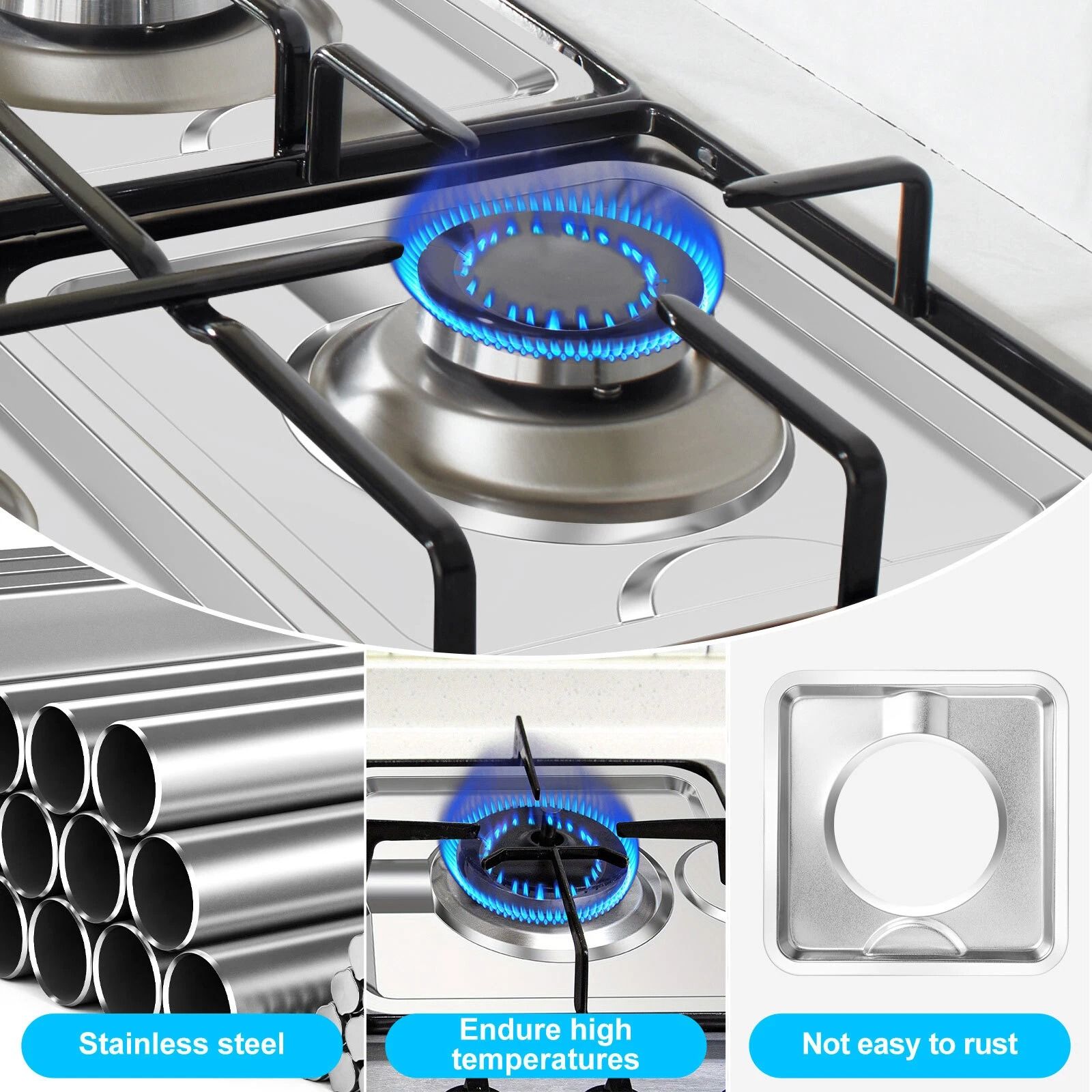 Stainless Steel Gas Range Stove Drip Pans - Square Burner Covers, Reusable