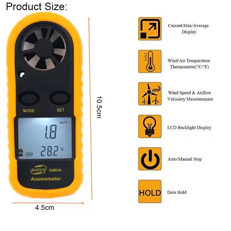 Mini Digital Anemometer with LCD and Temperature Display