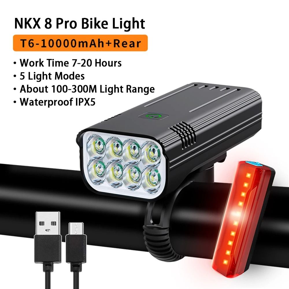 Rechargeable Bike Light Set 10000mAh 3600 Lumens LED Front and Rear Lights