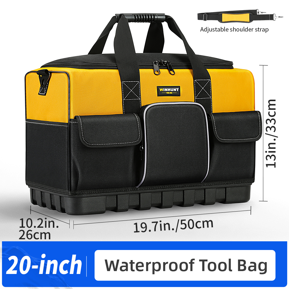 Durable Polyester Heavy-Duty Tool Bag with Wide Mouth & Waterproof Base, Adjustable Shoulder Strap