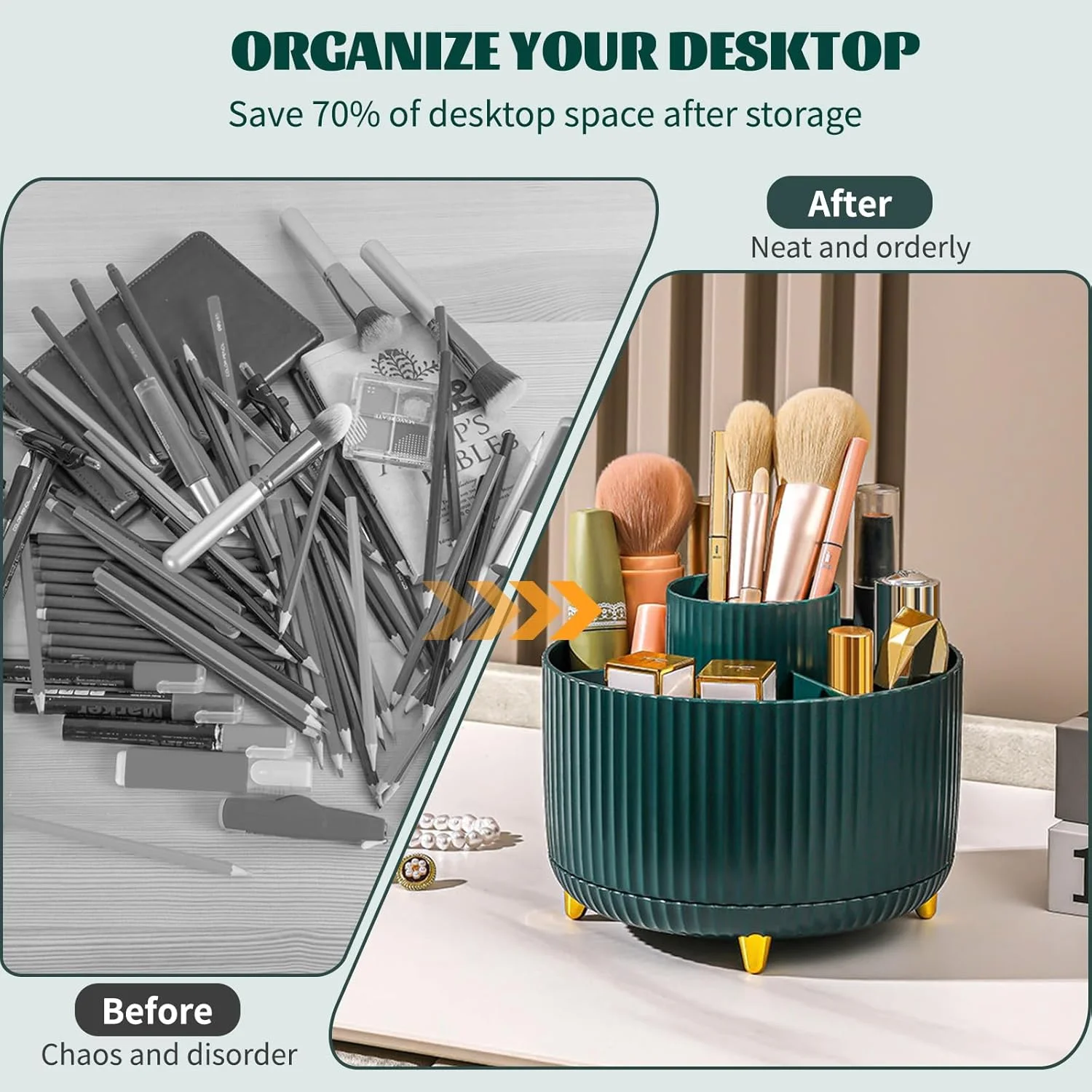 Cosmetic Storage Box with Compartments and Rotation for Easy Access