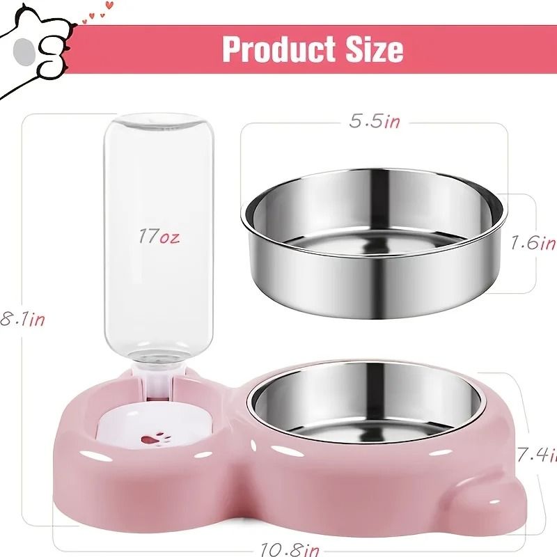 Double Cat Bowl Set with Automatic Water Dispenser