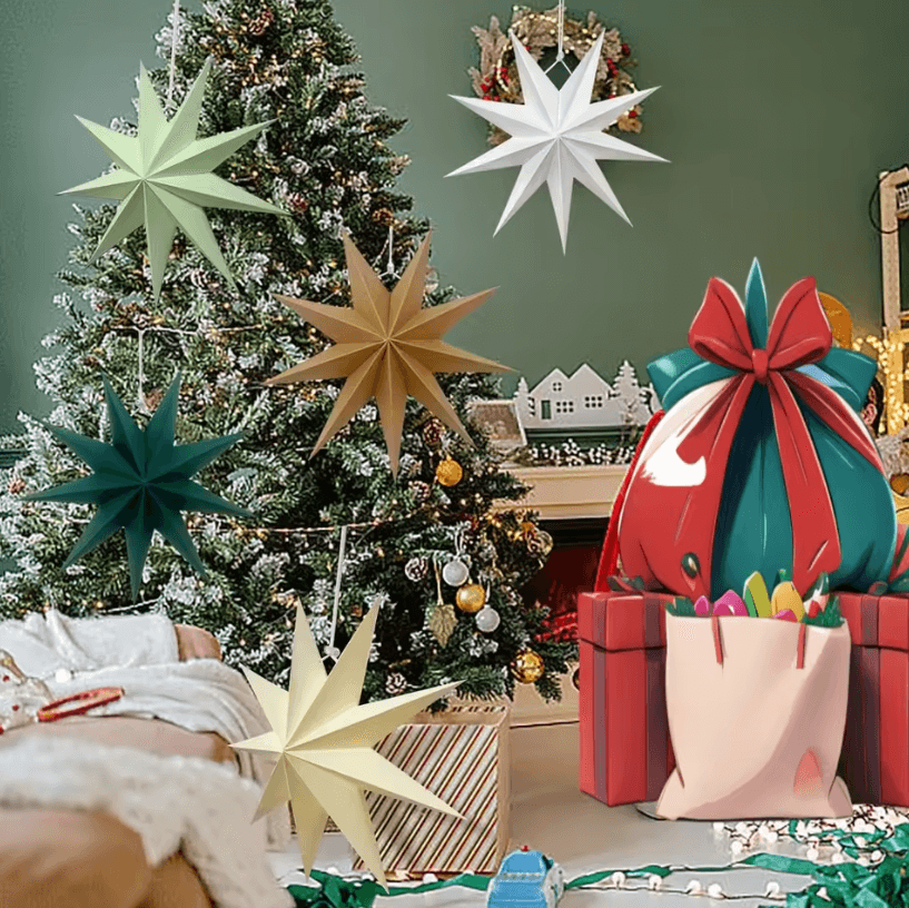5-Pack Christmas Hanging Ornaments – Paper Star Tree Decorations Colorful Xmas Party Decor for Holiday Home
