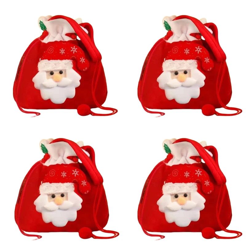 Christmas Drawstring Gift Bags with Handle Set