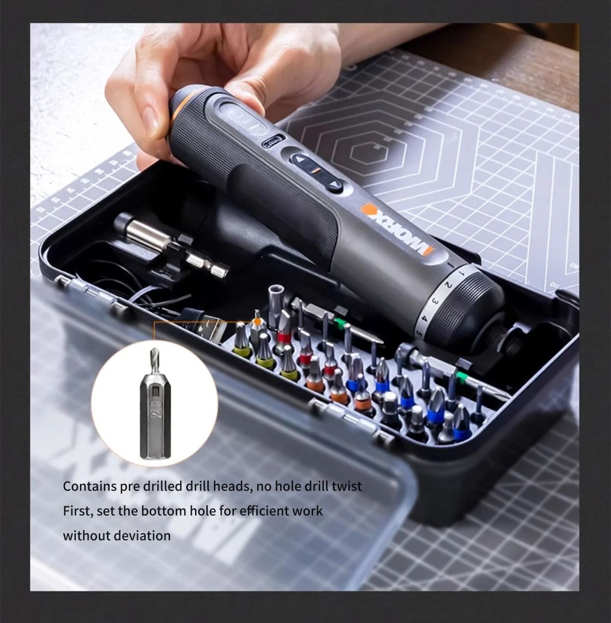 Smart Rechargeable Electric Screwdriver Kit with 30 Piece Bit Set