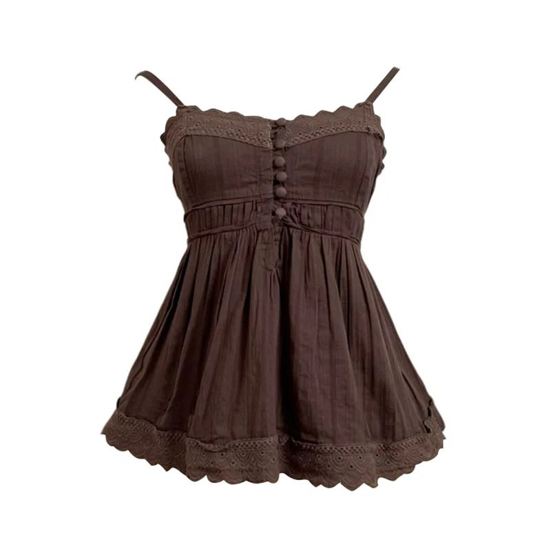 Y2K Lace Sling Backless Tank Top – Goth Coquette Punk Slim Cami