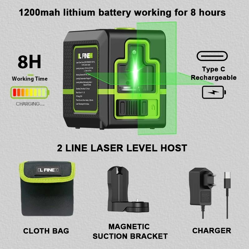 Laser Level Tool with 2 Cross Lines, 360° Self-Leveling, and Tripod Options