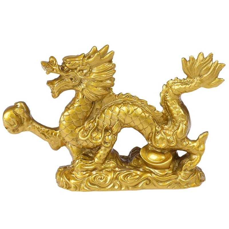 Golden Dragon Statue Chinese Zodiac Feng Shui Desk Decor