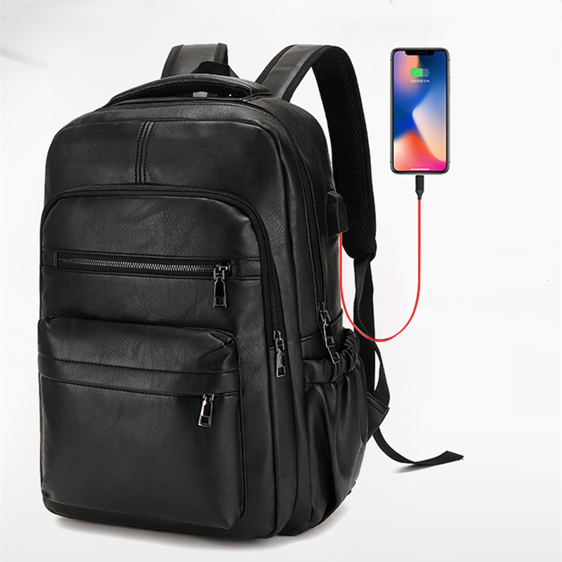 USB Charging Leather Laptop Backpack for Men Business Travel Anti Theft Design