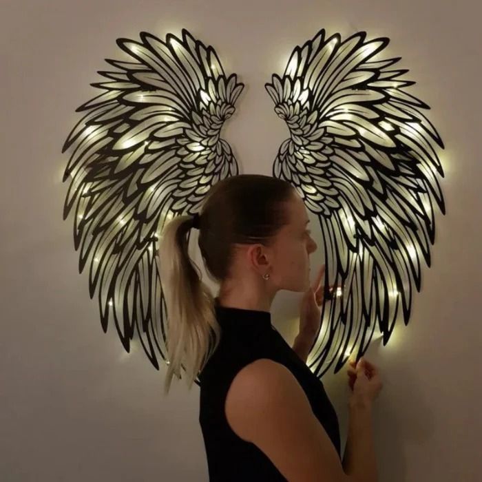 Black Angel Wings Wall Art with LED Lights, Luminous Angel Feather Wings