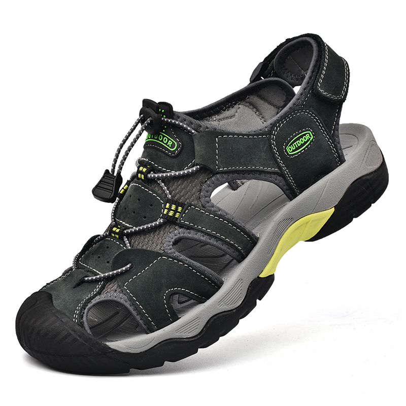 Classic Genuine Leather Sandals, Summer Mens Sandals, Fashion Outdoor Hiking Shoes, Lightweight Breathable Non-slip