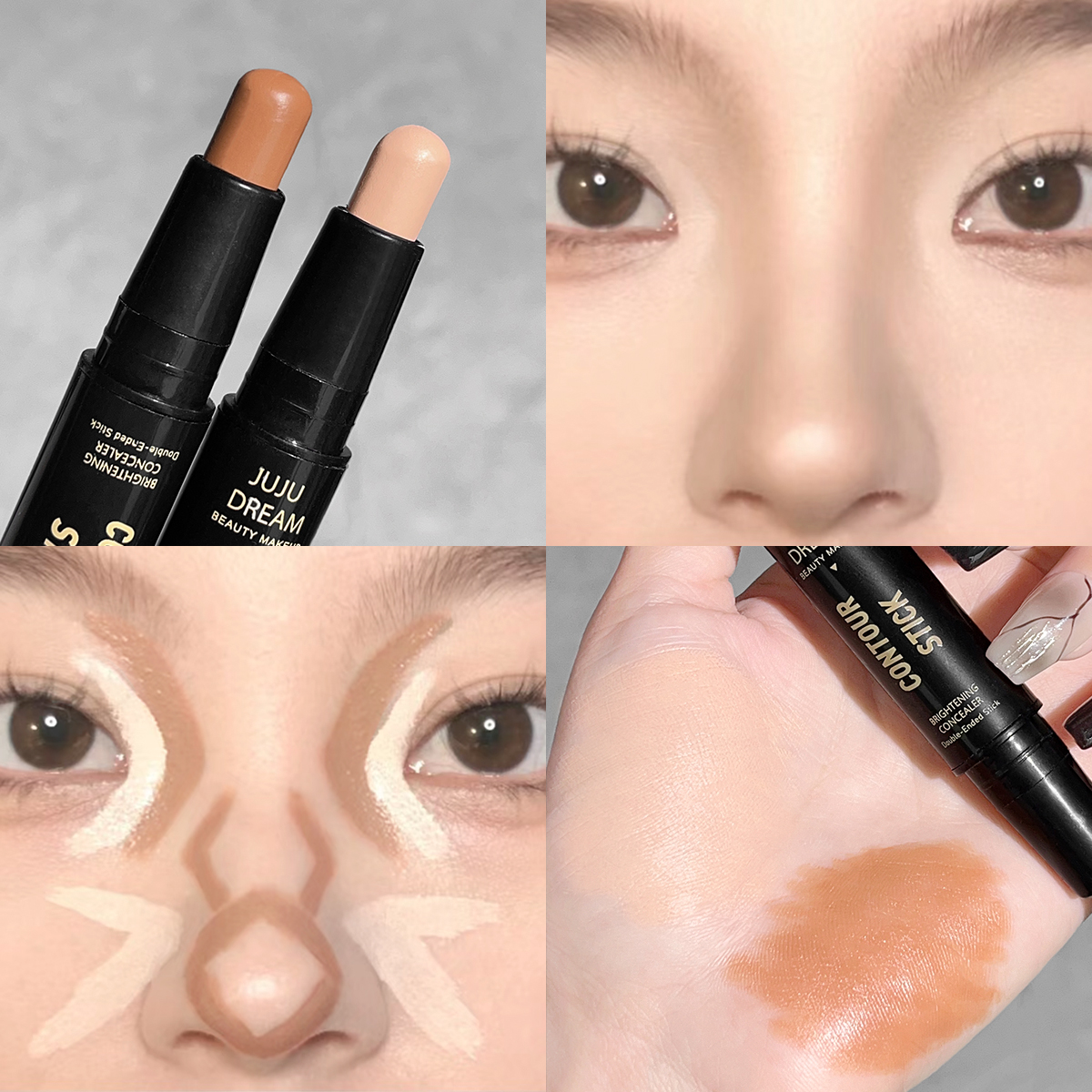 Double Ended Dual Purpose Highlighter & Contour Stick 3D Nose Shadow, Facial Sculpting, Brighten & Trim