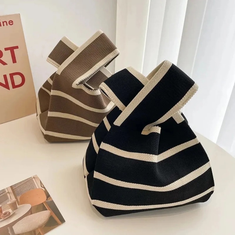 Handmade Knitted Stripe Tote Bag Stylish & Reusable Shoulder Bag for Women
