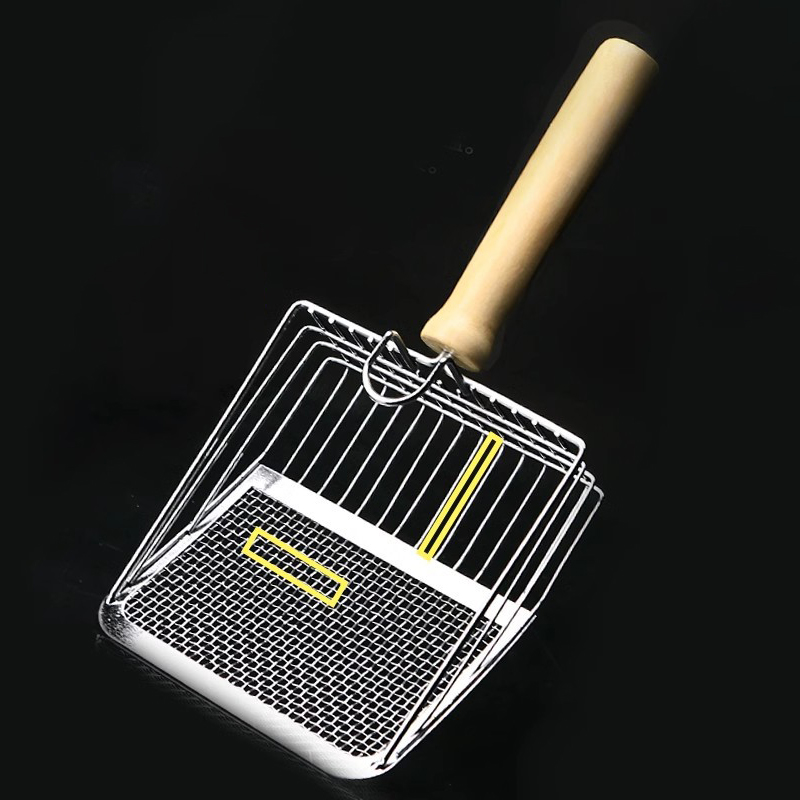 Stainless Steel Cat Litter Scoop with Wooden Handle Washable & Rust Resistant