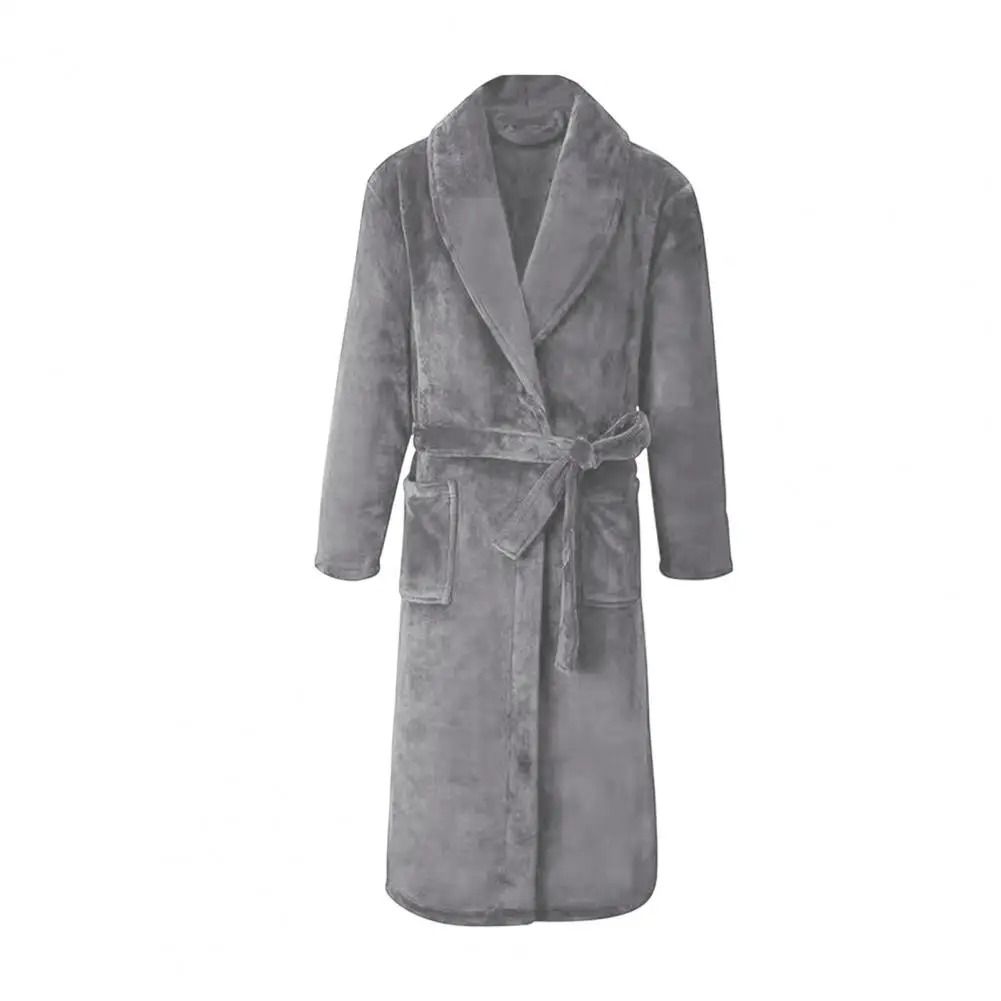 Mens Plush Flannel Winter Bathrobe Thick Lined Medium Length Home Robe