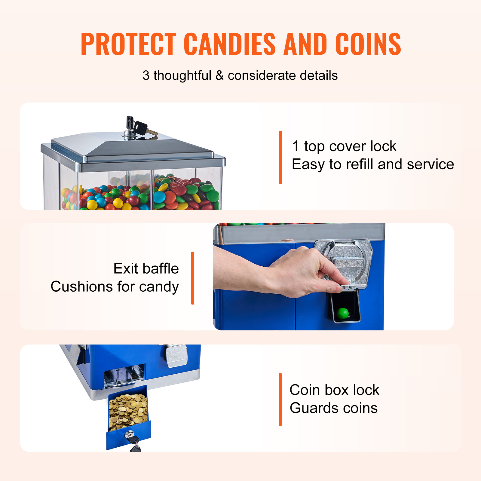 Rotatable Commercial Candy Vending Machine, Stand, Toy Capsules, Bouncy Balls, Nut Compartment