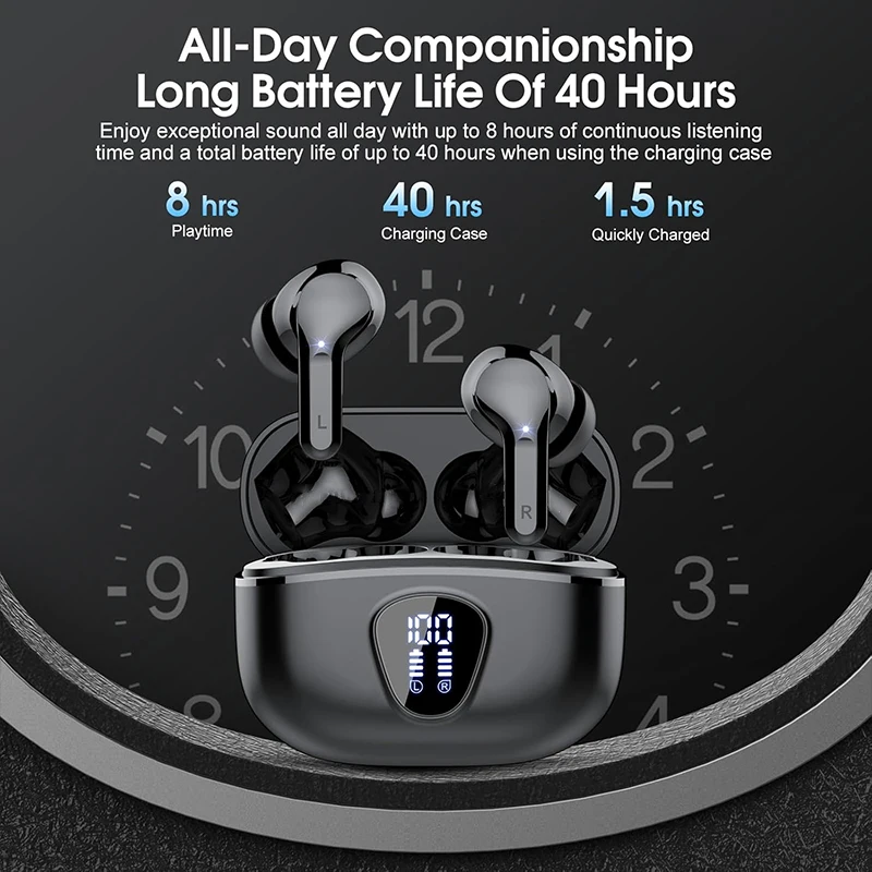 Wireless Earbuds with Noise Cancelling LED Display & Waterproof HiFi Stereo Sound Bluetooth Earphones