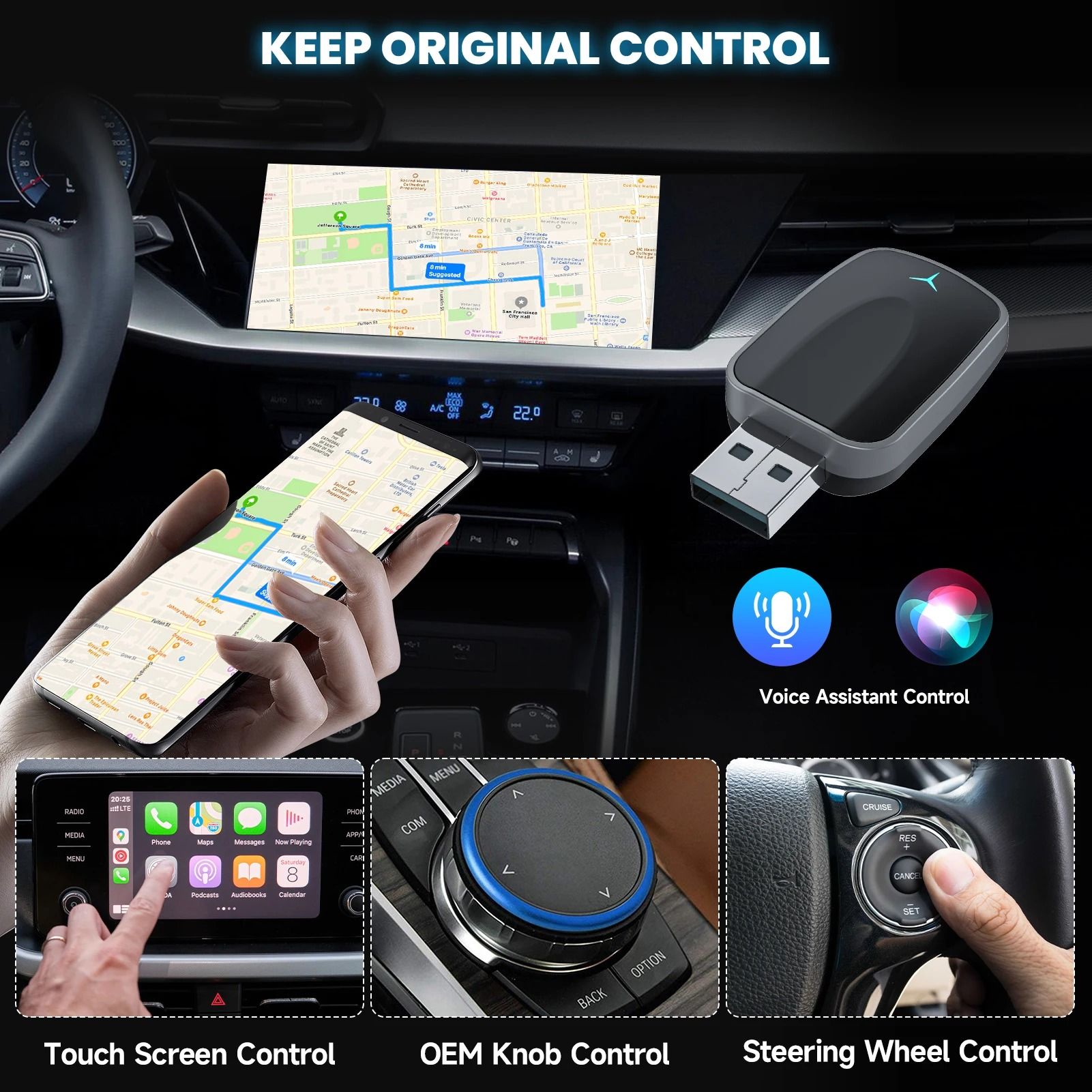 2 in 1 Wireless CarPlay Adapter and Android Auto Wireless Converter Plug and Play