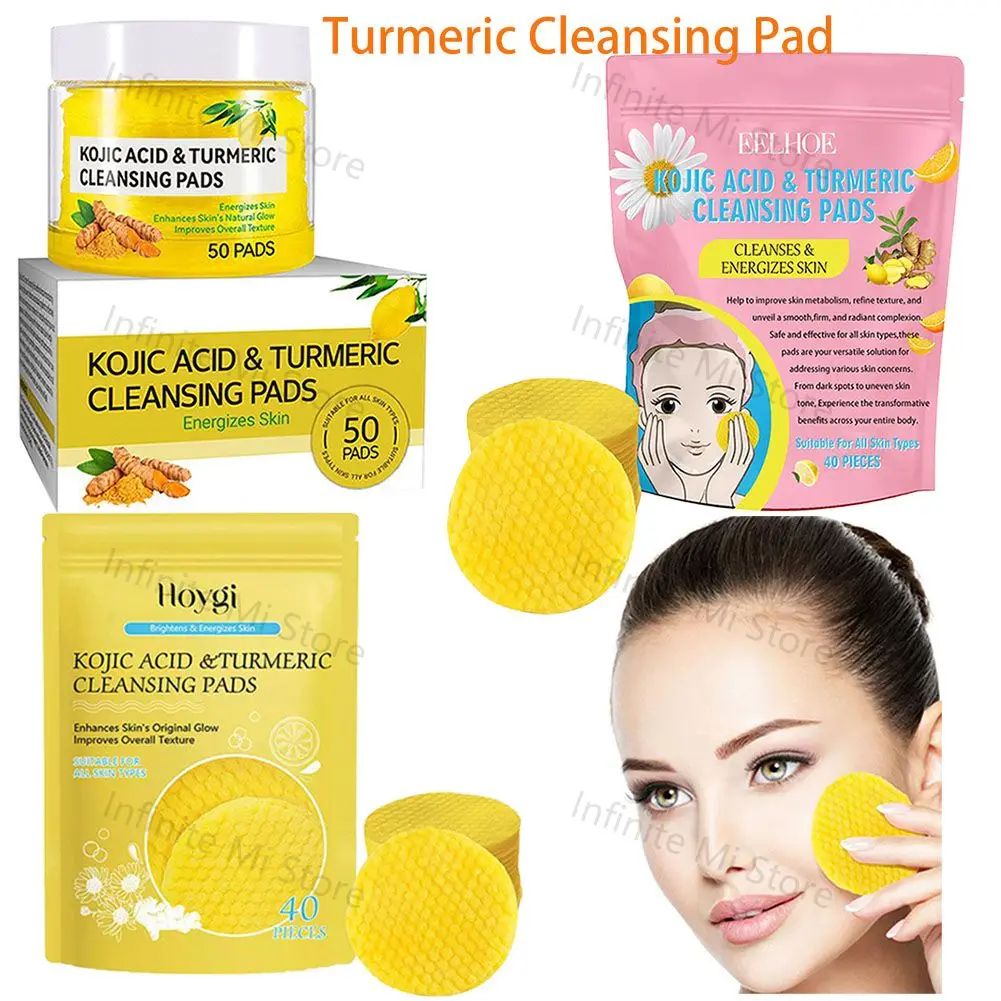 GlowClear Turmeric Kojic Acid Cleansing Pads – Exfoliating Facial Sponges for Brightening Skin