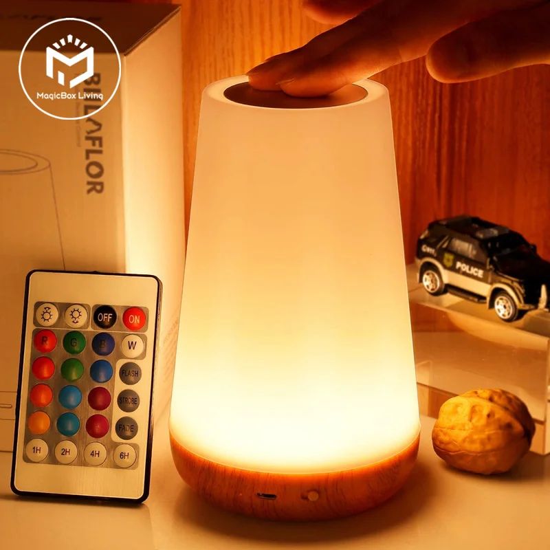 13-Color RGB Night Light USB Rechargeable Table Lamp, Remote Control Touch Dimmable Bedside Light for Bedroom Nursery