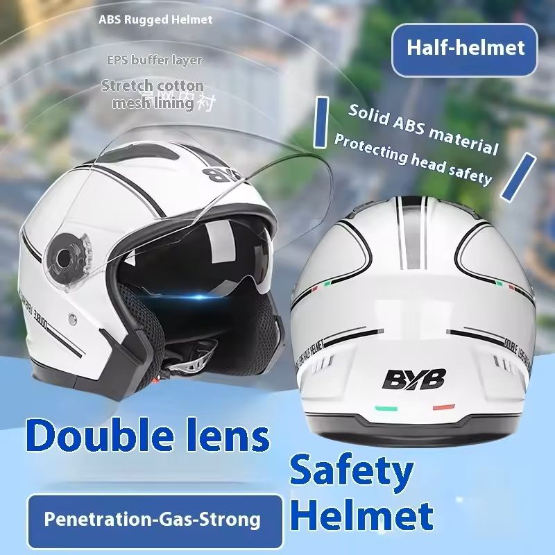 Open Face Motorcycle Helmet with Dual Lens and Sun Visor