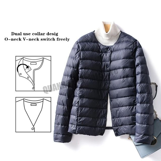 Womens Convertible Neckline Ultralight Down Jacket