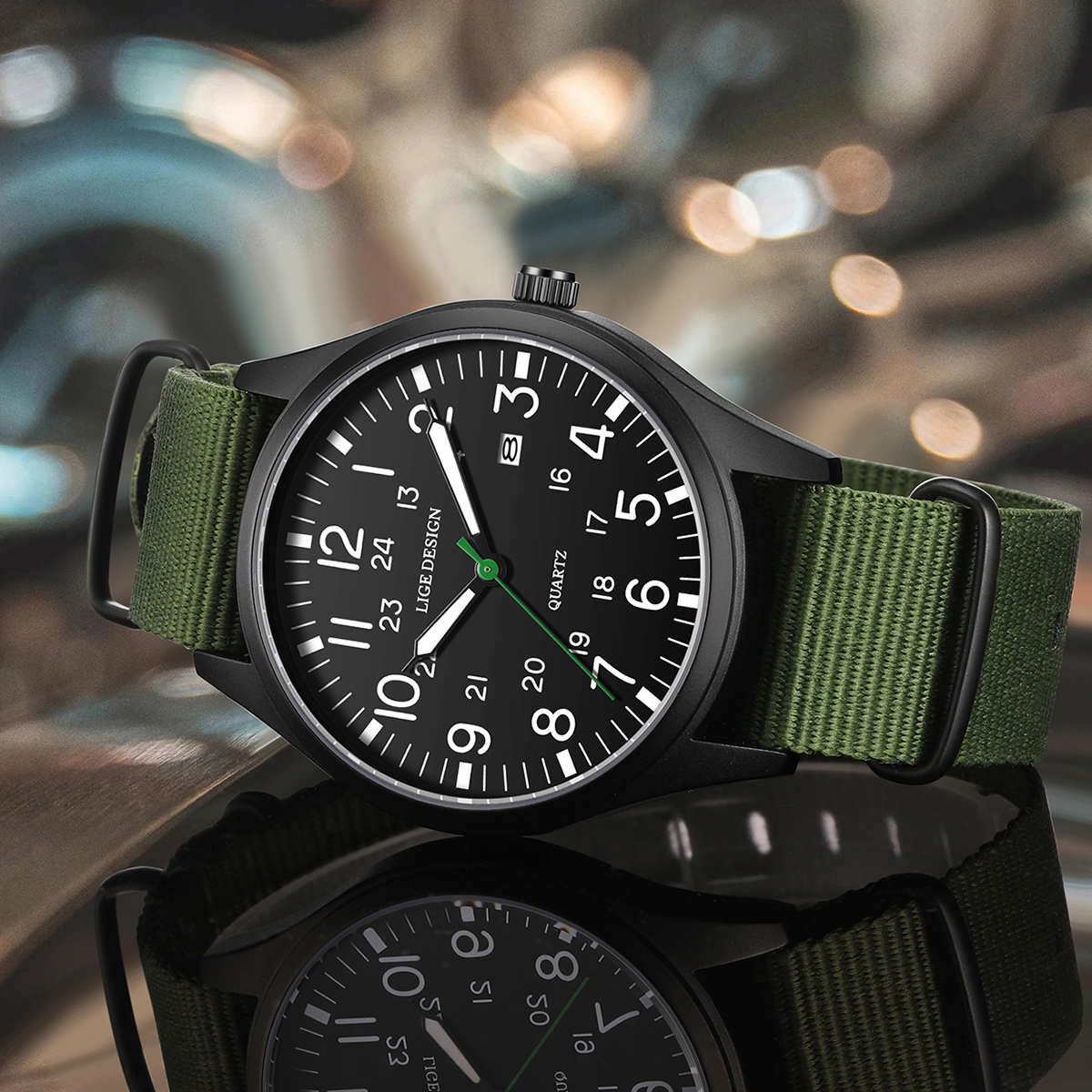 Luxury Men Quartz Watch Waterproof, Luminous Military Sports Watch with Date, Nylon & Leather Band