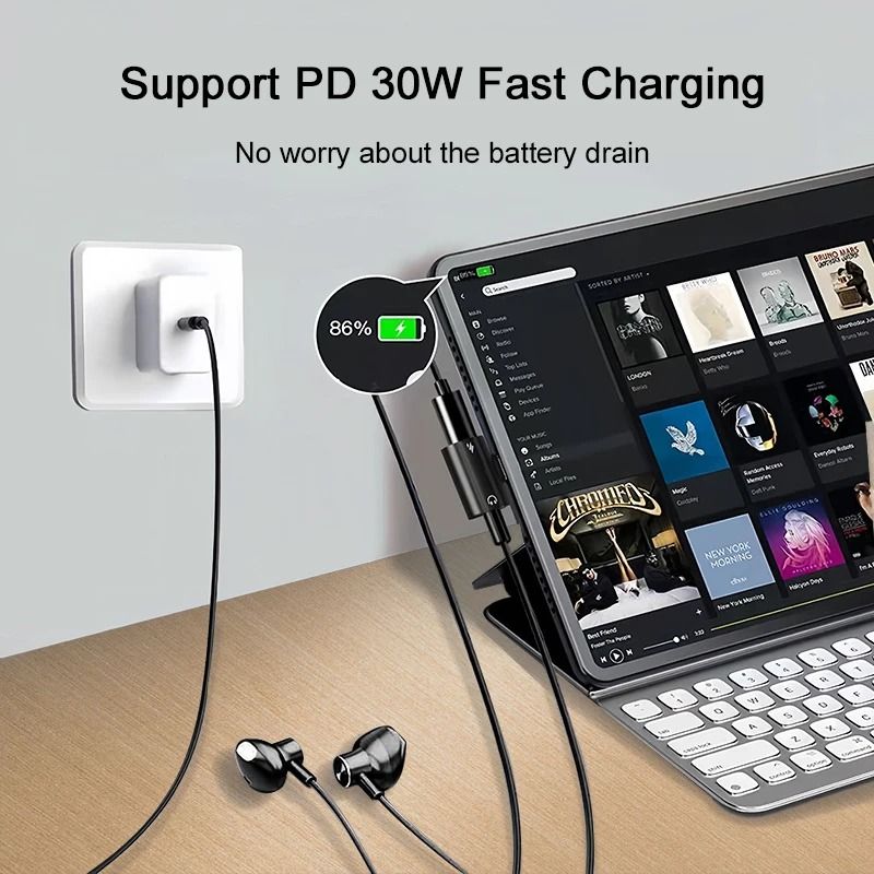USB C to 3.5mm Headphone and Charger Adapter Fast Charging Audio Splitter